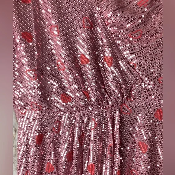 Fairy Faeriesty Glam Pink Sequin Midi Dress Sparkle Luxury Luxe Hearts M - Picture 4 of 6